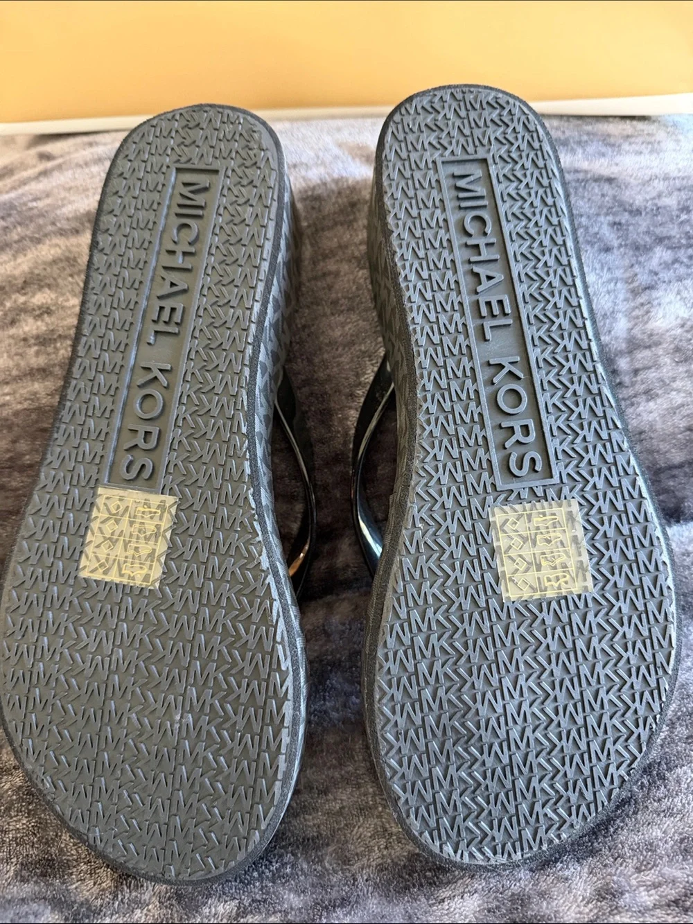 Michael Kors Black MK Logo Wedge Flip Flops